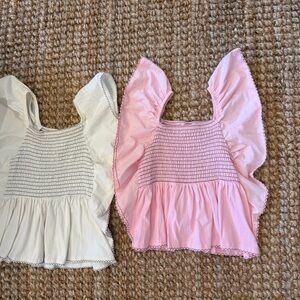 Girls' Pink & Cream Smocked Flutter Sleeve Tops SZ 13-14 NWOT